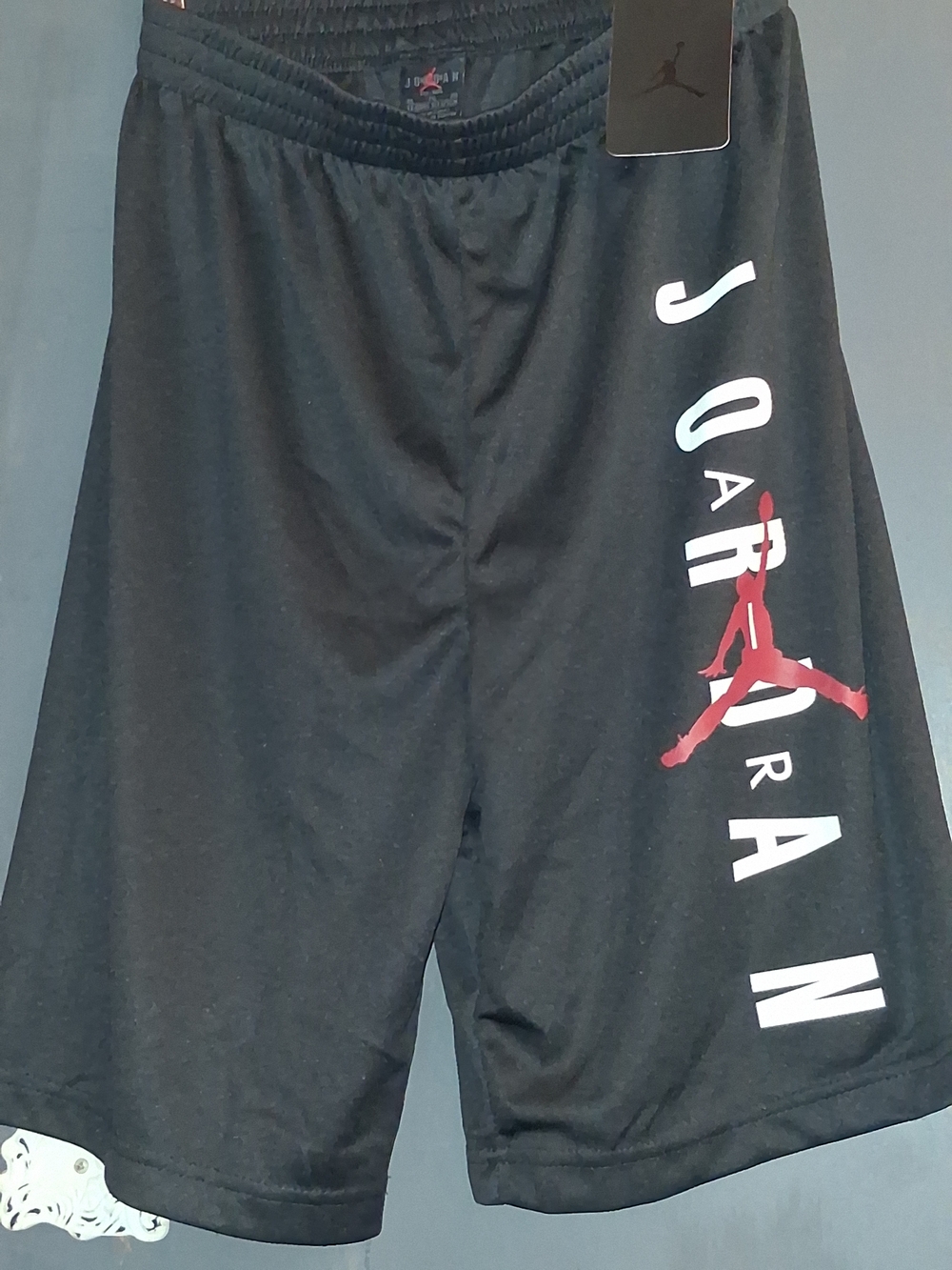 Jordan Black Athletic Shorts with Red Jumpman and White Lettering